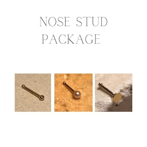 Nose Bone Stud Package: 14K Solid Gold Pearl Nose Stud, Solid Gold Bone Nose Studs