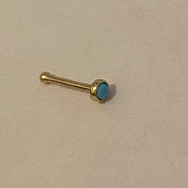 14K Solid Gold Nose Stud Turquoise