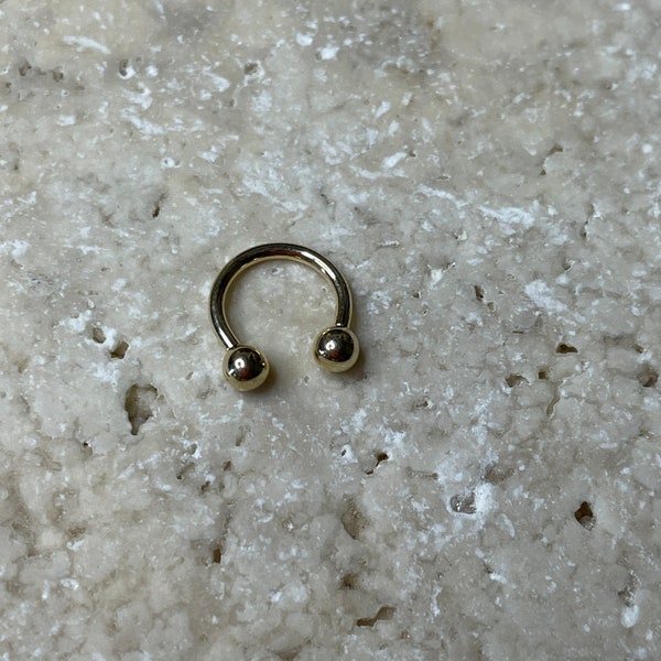 Septum en or massif 14 carats, Daith, cartilage, anneau en fer à cheval hélicoïdal, 16 g, boules de 3 mm