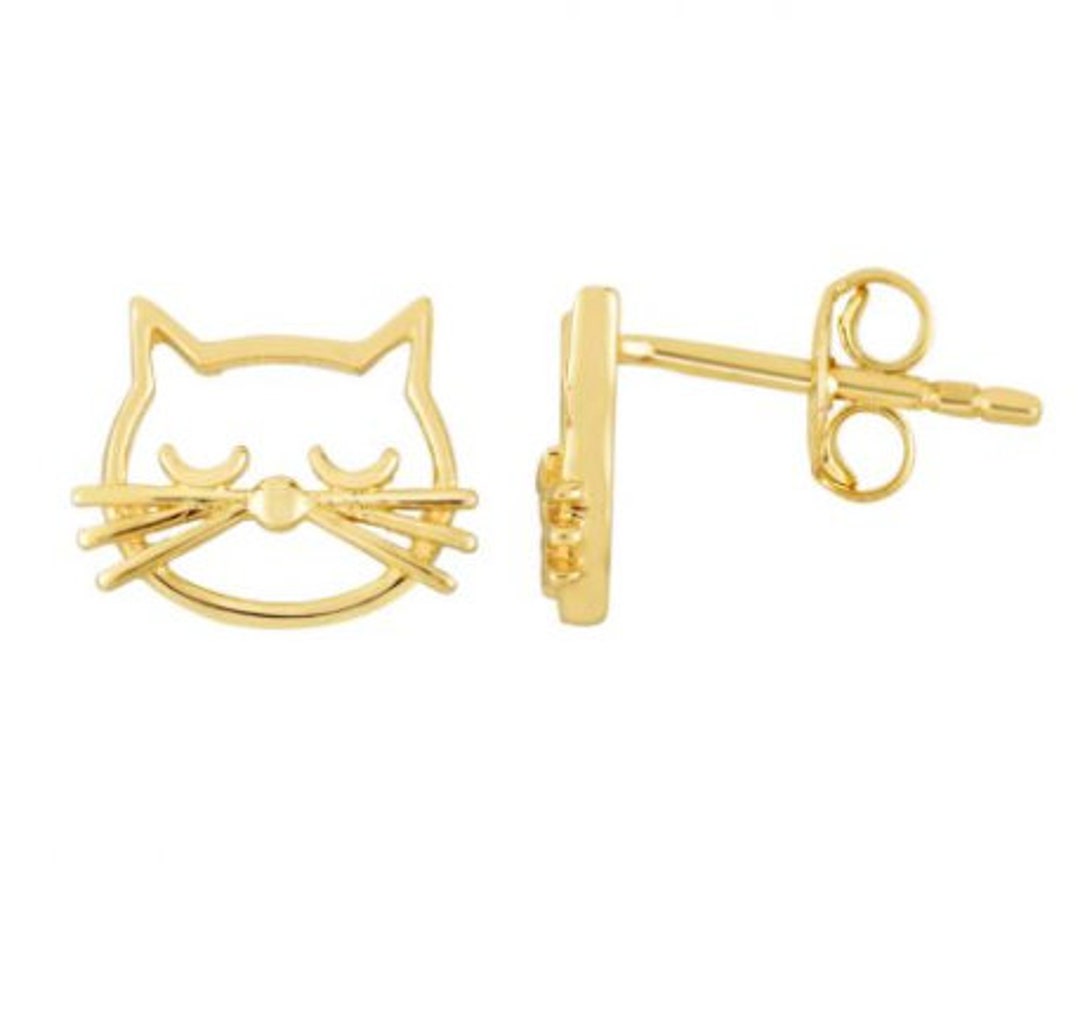Orecchini A Perno Oro Giallo 14K Con Gatto – Eleganti E Perfetti Per Ogni Giorno