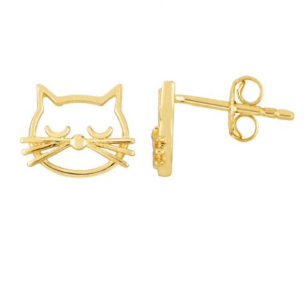 Orecchini A Perno Oro Giallo 14K Con Gatto – Eleganti E Perfetti Per Ogni Giorno