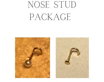 Nasenschraube Stud Paket: 14K Solid Gold Pearl Nasenstecker, Solid Gold Bone Nasenstecker