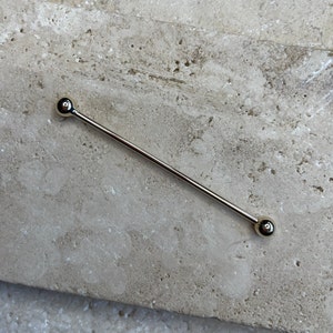 14K Solid Gold Straight Industrial  Barbell, 16g, 50mm length, 5mm balls