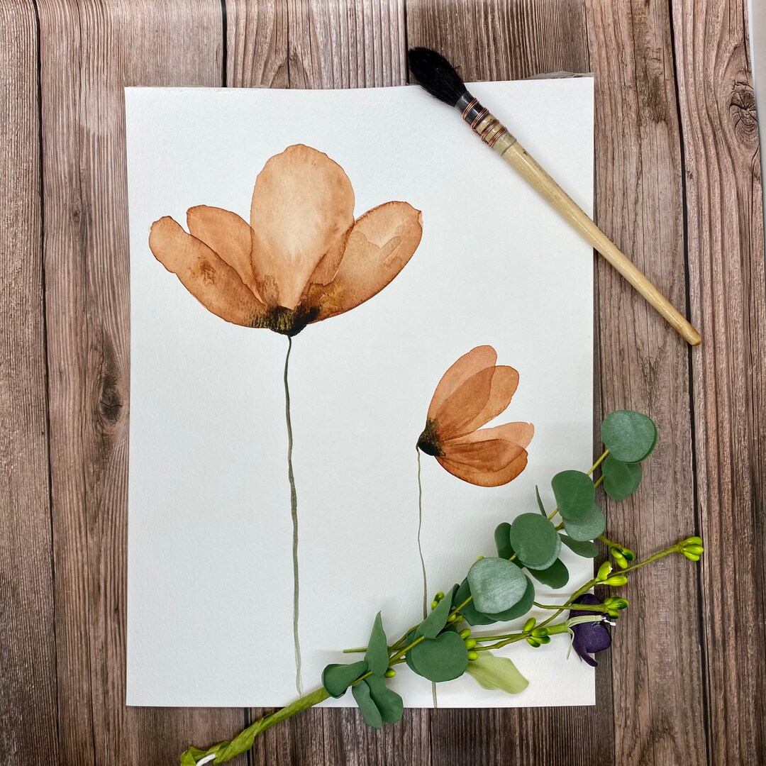 Original signed watercolor painting translucent deep rust red Etsy.de