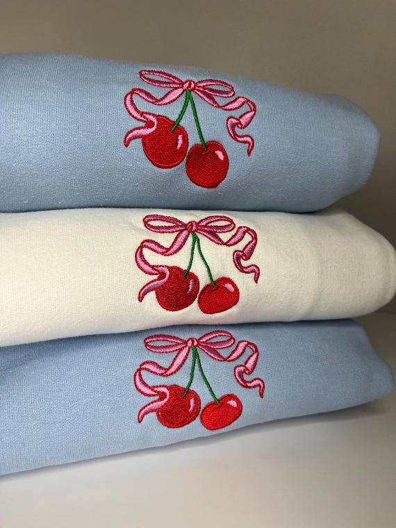 Cherry Coquette Bow Embroidered T-Shirt Sweatshirt Hoodie Jumper//Cute gift for her girlfriend sister aesthetic clothes mon cheri red pink