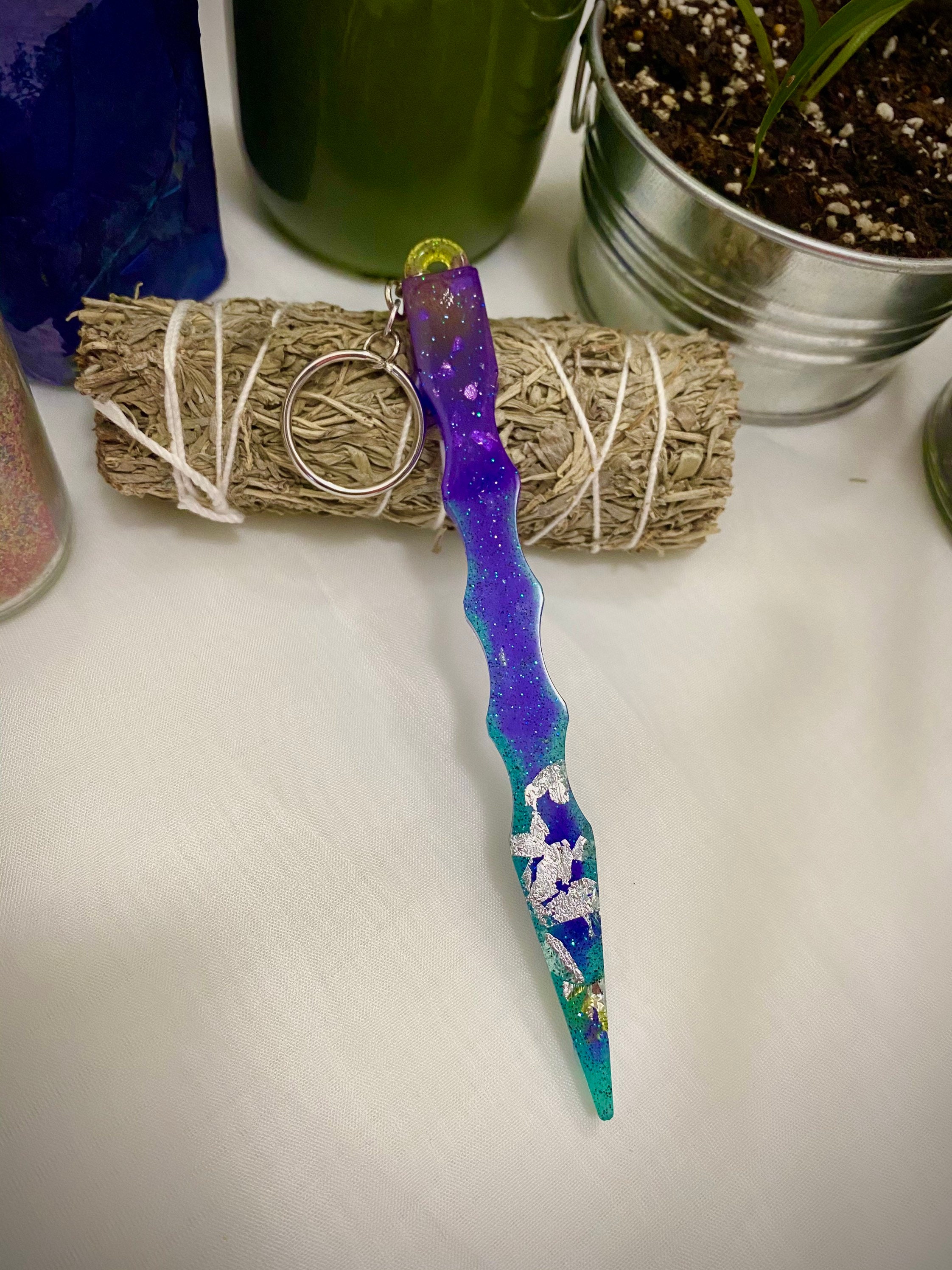 Mini Wand Shaped Resin Keychains with Glitter and Foil Etsy