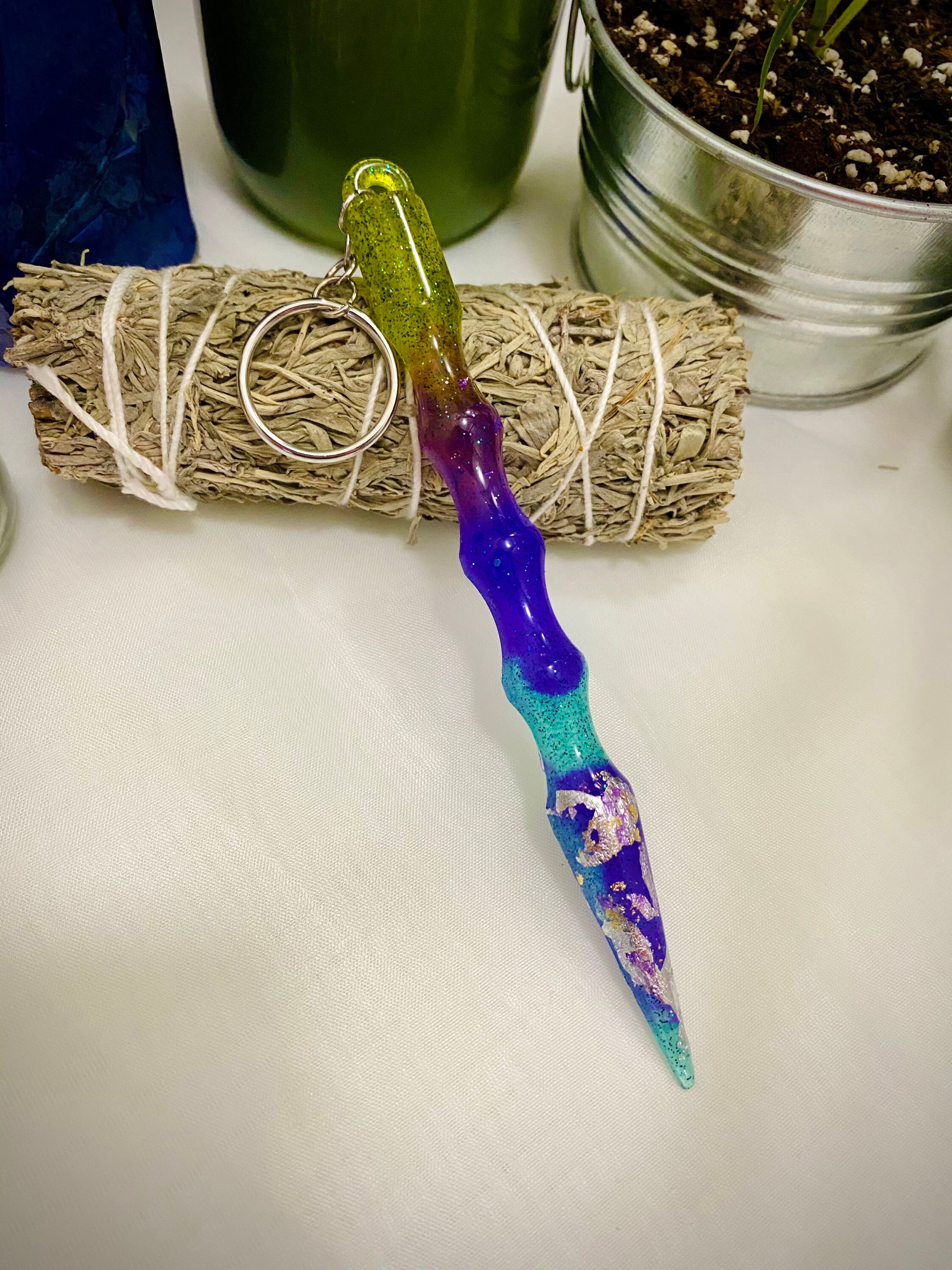 Mini Wand Shaped Resin Keychains with Glitter and Foil Etsy