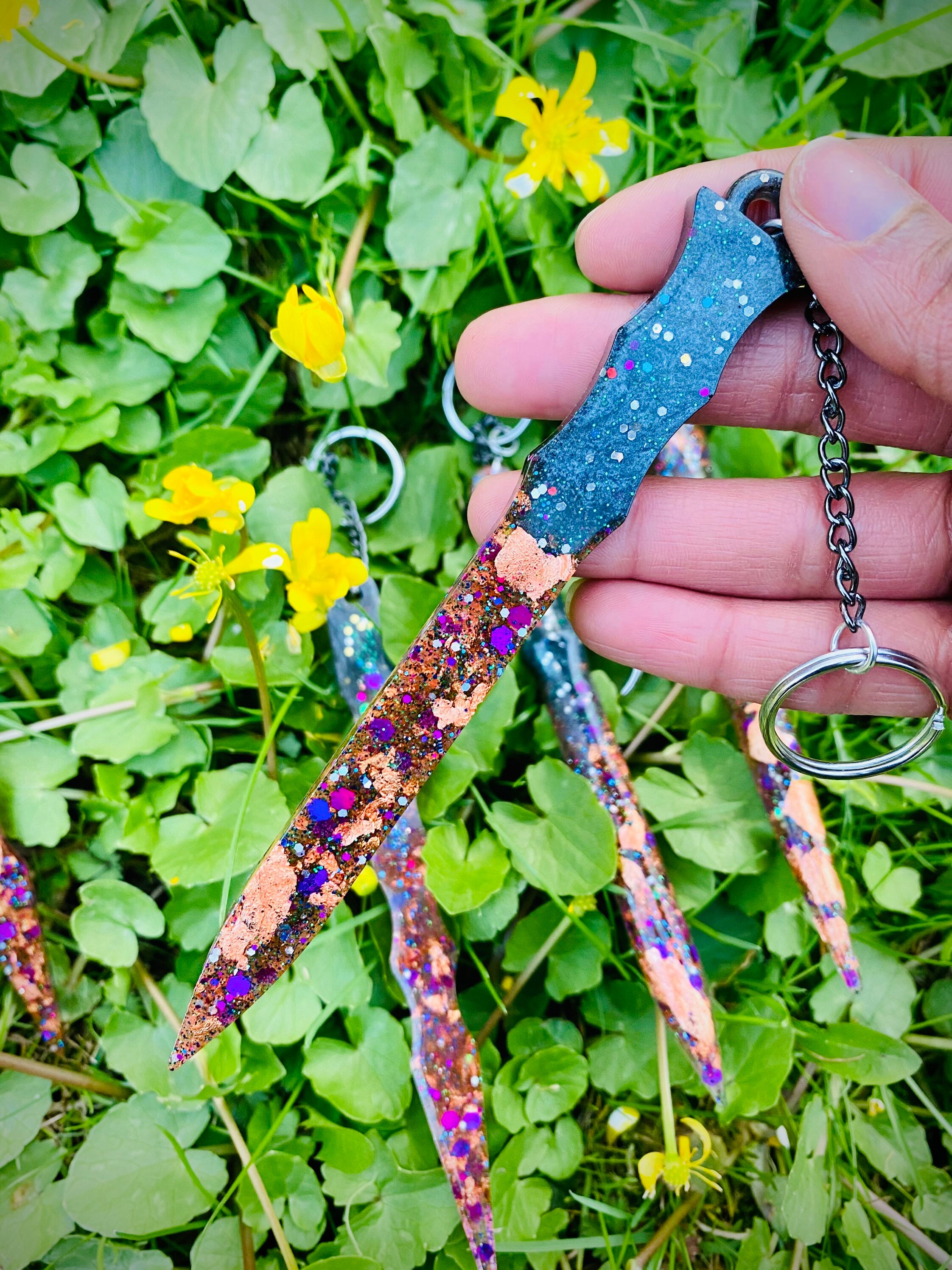 Mini Wand Shaped Resin Keychains with Glitter and Foil Etsy