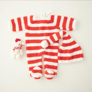 Handknitted Newborn Christmas Footed Romper Set,Newborn Christmas Set,Christmas photo prop,Newborn photography props,Santa red and white set