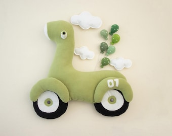 Handmade Fleece Scooter Newborn Photography Prop Set, Soft Plush Baby Car with Knitted Balloons & Clouds, Studio Posing Toy Prop