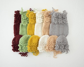 Newborn Mohair Knit Romper and Bonnet Set: Photography Prop