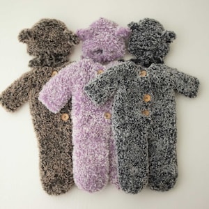 Soft Teddy Bear Set for Newborn, Newborn Teddy Bear Hat & Romper, Knitted Teddy Bear Photo Prop,  Fuzzy Baby Set, Newborn Photography Props