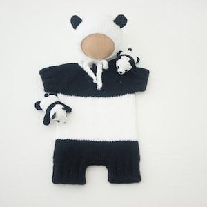 Newborn Knitted Panda Set,Newborn Panda Outfit Props,Baby Panda Props,Newborn Photo Props,Cute Panda Romper,Knitted Panda Bear Set,Panda Toy