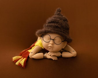 Crochet Wizard Newborn Photo Prop Set: Hat, Scarf, Wand