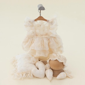 Lace Set for Newborn Photography, Ivory Lace Newborn Romper Headband ,Boho Lace Romper, Newborn Dress, Newborn Photography Prop, Baby outfit