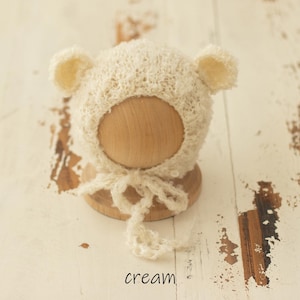 Knit Bear Bonnet: Newborn Photo Prop, Baby Bear Hat