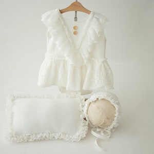 White lace romper for newborn girl photography, Newborn Lace Romper, Newborn Posing Pillow, Newborn Photography Props, Newborn Girl Romper