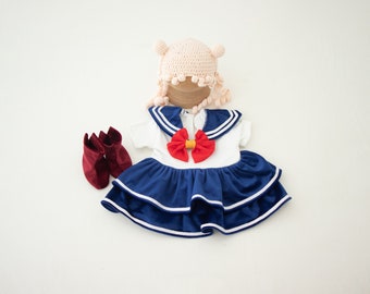 Newborn anime sailor dress,Newborn Photography Props, Newborn Girl dress,Sailor pleated dress with bow,Vintage newborn Nautical Sailor Dress