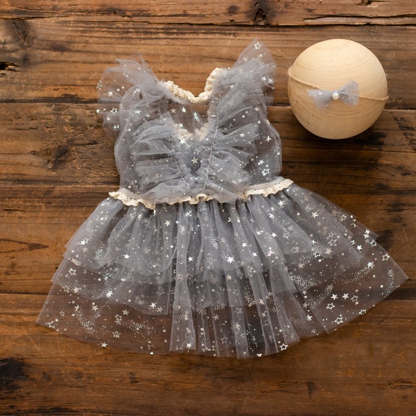 Tulle Baby Girl Dress and Bow for Photos | Newborn Photographer | Baby Photo Prop | Tulle  Photo Prop | Newborn Photo Prop