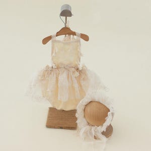 Lace Set for Newborn Photography, Boho Beige Girl Outfit, Boho Lace Romper, Newborn Dress, Newborn Photography Props, Newborn Girl Romper