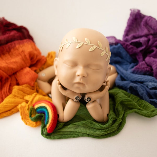 Envoltura elástica arco iris, envoltura de gasa, sombrero de punto arco iris para recién nacidos, tela posante para recién nacidos, accesorios de fotografía para recién nacidos, envoltura de fotografía para recién nacidos