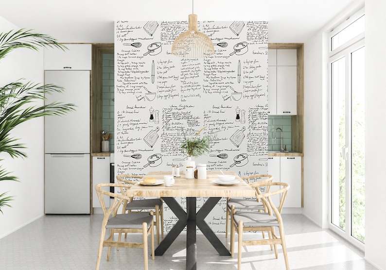Peel and Stick Recipe Wallpaper, Custom Wallpaper, Handwritten Recipe, Kitchen Backsplash, Wall Mural, Personalized wallpaper image 6