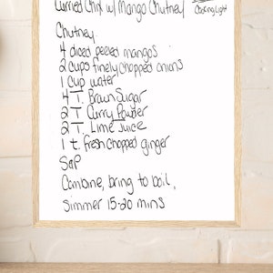 Handwritten Recipe Print: Personalized Family Keepsake (Digital or Framed)