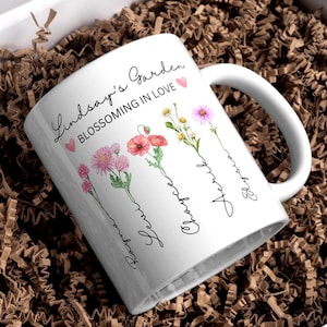 Personalized Nana&#39;s Garden Mug: Birth Month Flowers, Grandma&#39;s Gift