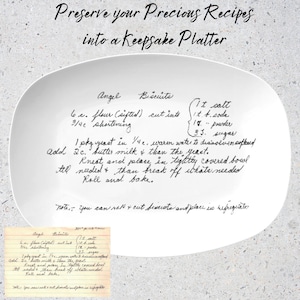 Handwritten recipe, Recipe plate, Handwritten recipe gift, Recipe platter, Family Recipe, Handwriting on Plate, Custom Platter