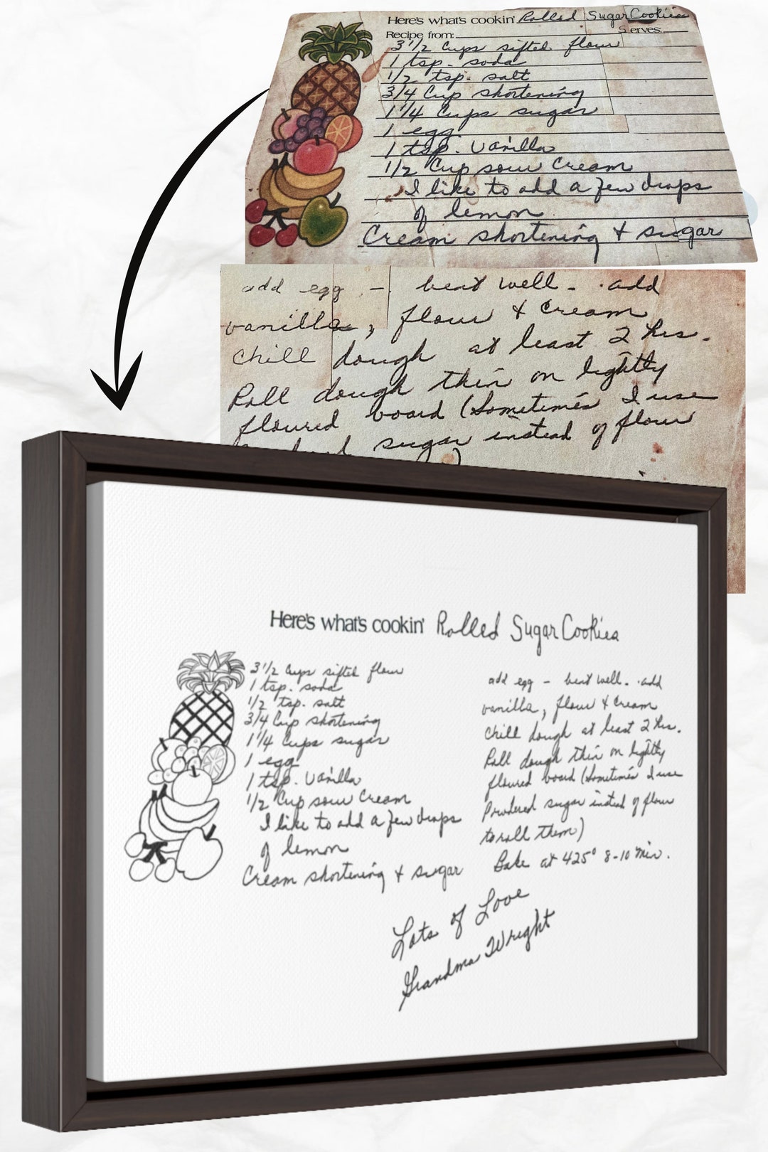 Handwritten Recipe Canvas, Recipe Wall Decor, Handwritten Custom Recipe Print, Handwritten