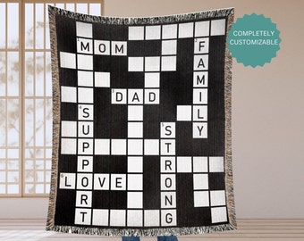 Personalized Crossword Blanket, Custom Crossword Family Cotton Throw, Family Name Blanket, Group Gift