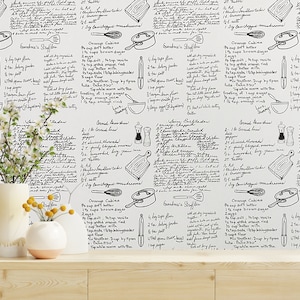 Peel and Stick Recipe Wallpaper, Custom Wallpaper, Handwritten Recipe, Kitchen Backsplash, Wall Mural, Personalized wallpaper image 1