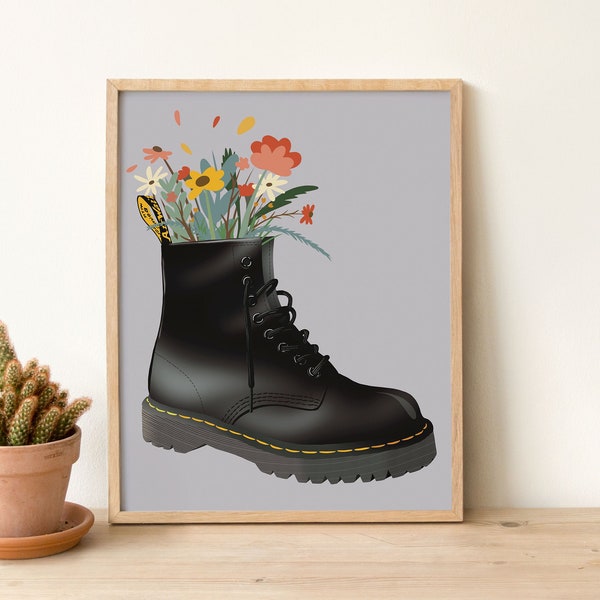Flower Docs Wall Art ⎮ 5x7 or 8x10 ⎮Doc Martens Boots ⎮ Dr Marten Poster ⎮1460 Bex Boots Combat⎮Unframed⎮ Home Office or Dorm Room Decor