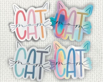 Cat Mom Sticker - Choose a Color or Bundle - Pink or Blue Colors - Proud Pet Mom Sticker - Whiskers and Ears Cute - Matte or Holographic