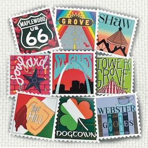 St.Louis Area 3&quot; Postage Vinyl Stickers - STL Arch - The Hill - Soulard - The Grove - Tower Grove - Free Shipping - Saint Louis