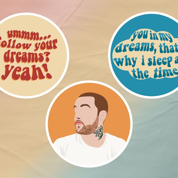 Mac Miller Stickers ⎮2.5" Circles ⎮ Circles Album ⎮ Ummm...Follow Your Dreams? ⎮The Spins Album⎮ Mac Miller Fan ⎮ Music Vinyl Sticker Bundle