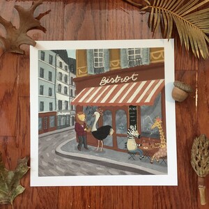 Paris bistrot 8”x8” nursery art print. Jazz musical animals digital illustration. Jazz concert print