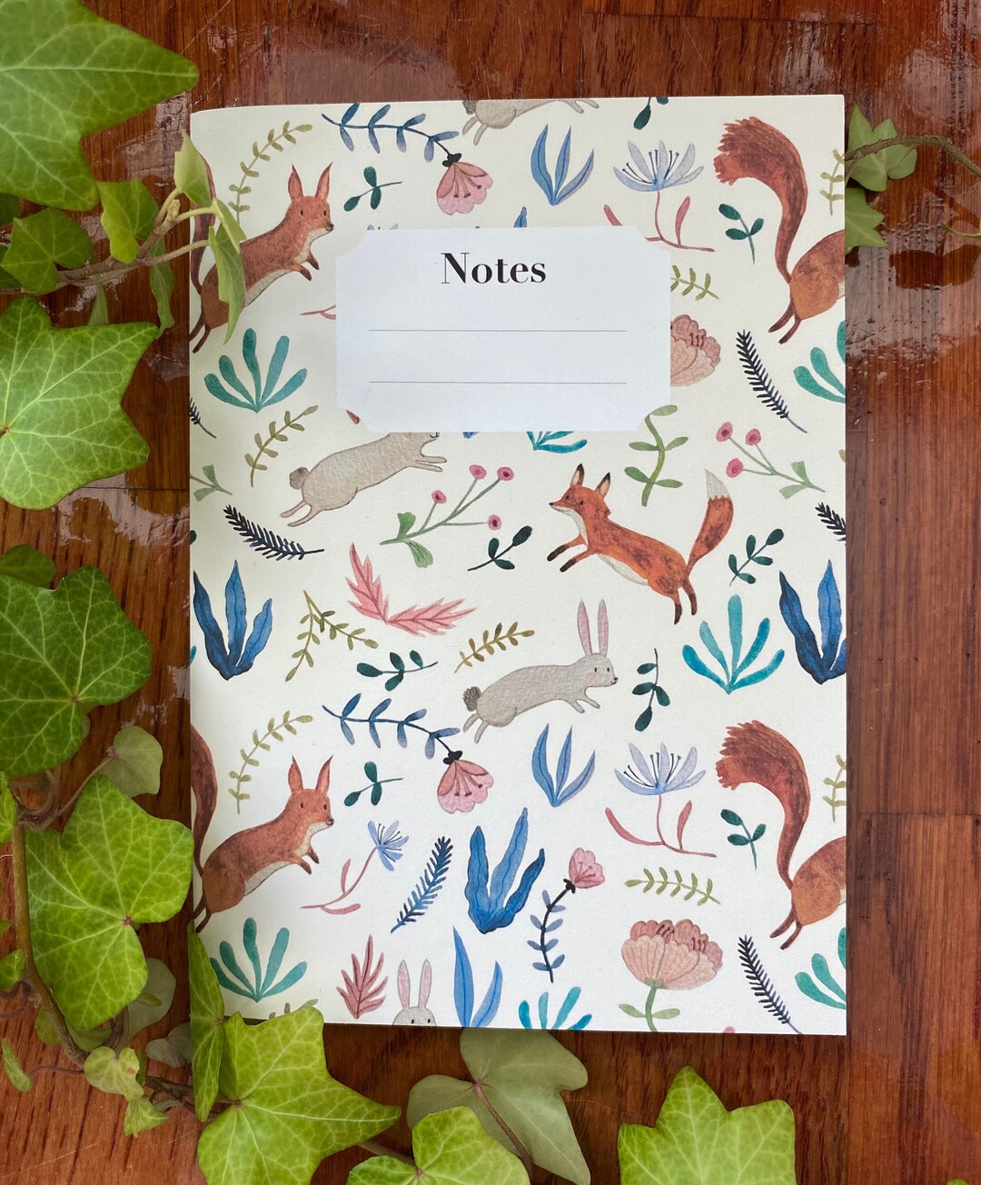 Woodland Critters Handmade Notebook. 5”x7” Botanical Watercolor Plain ...
