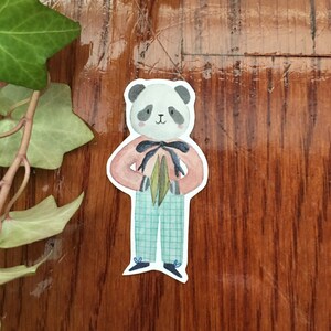 Watercolor Panda playing the cymbals sticker. Cute musical animal stickers. Gift for percussionist music teacher. Water bottle panda sticker