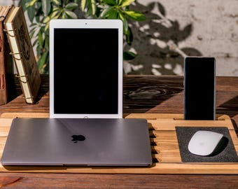 Walnut Wood Laptop Cooling Stand, Custom Engraved Macbook Air Stand, Laptop Holder Desk, Anniversary Gift for Husband