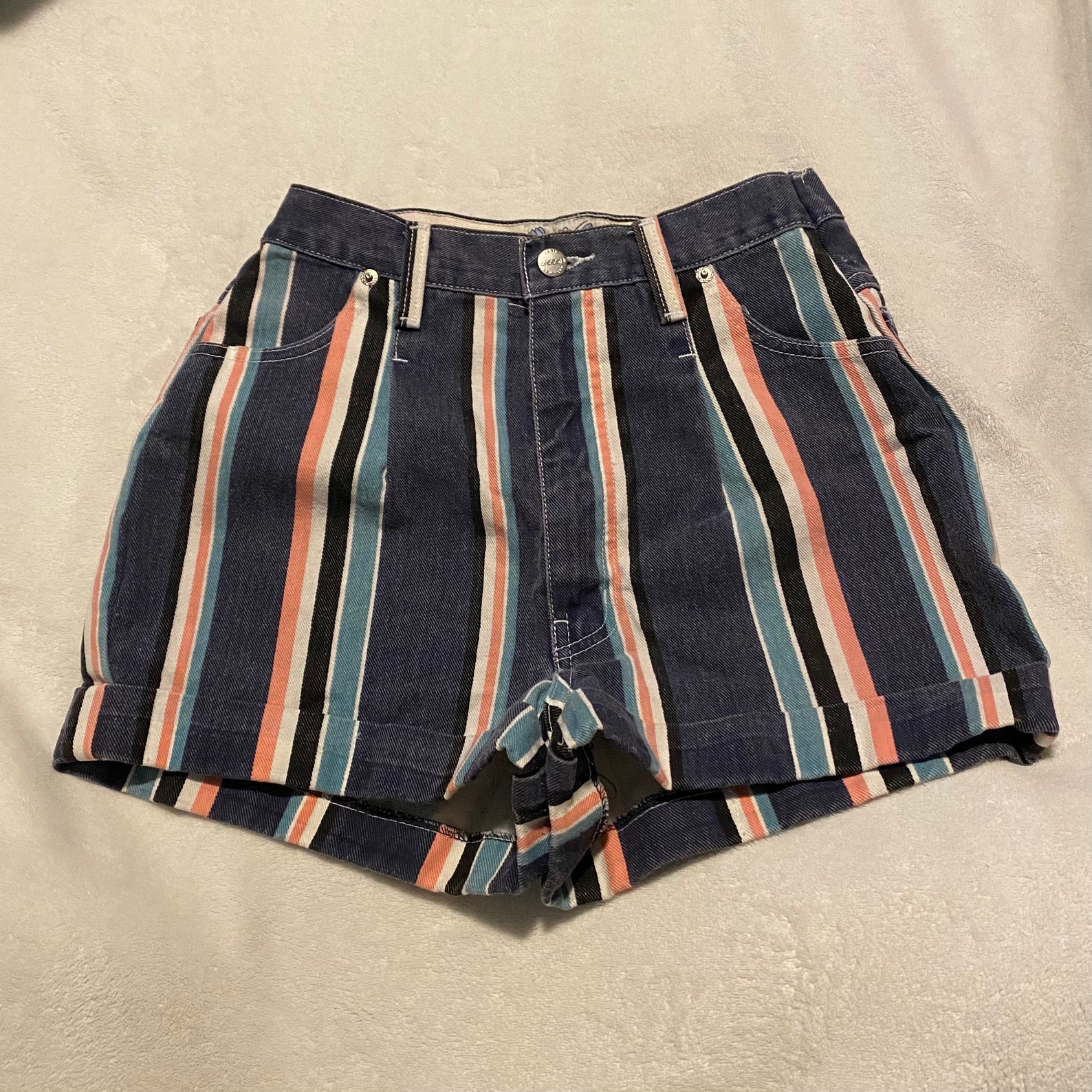 Vintage Striped Jean Shorts Etsy