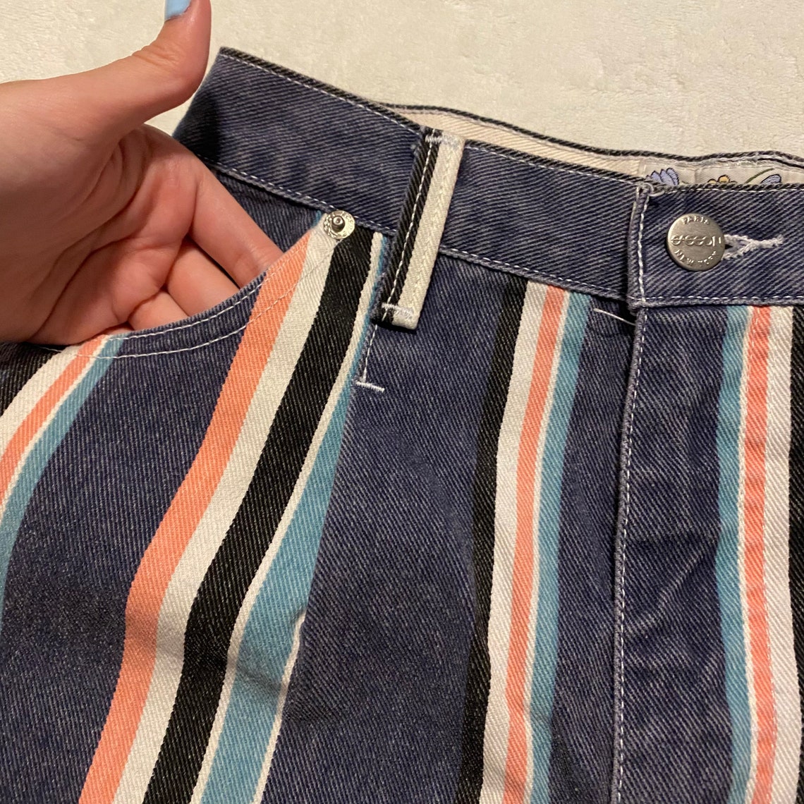 Vintage Striped Jean Shorts Etsy