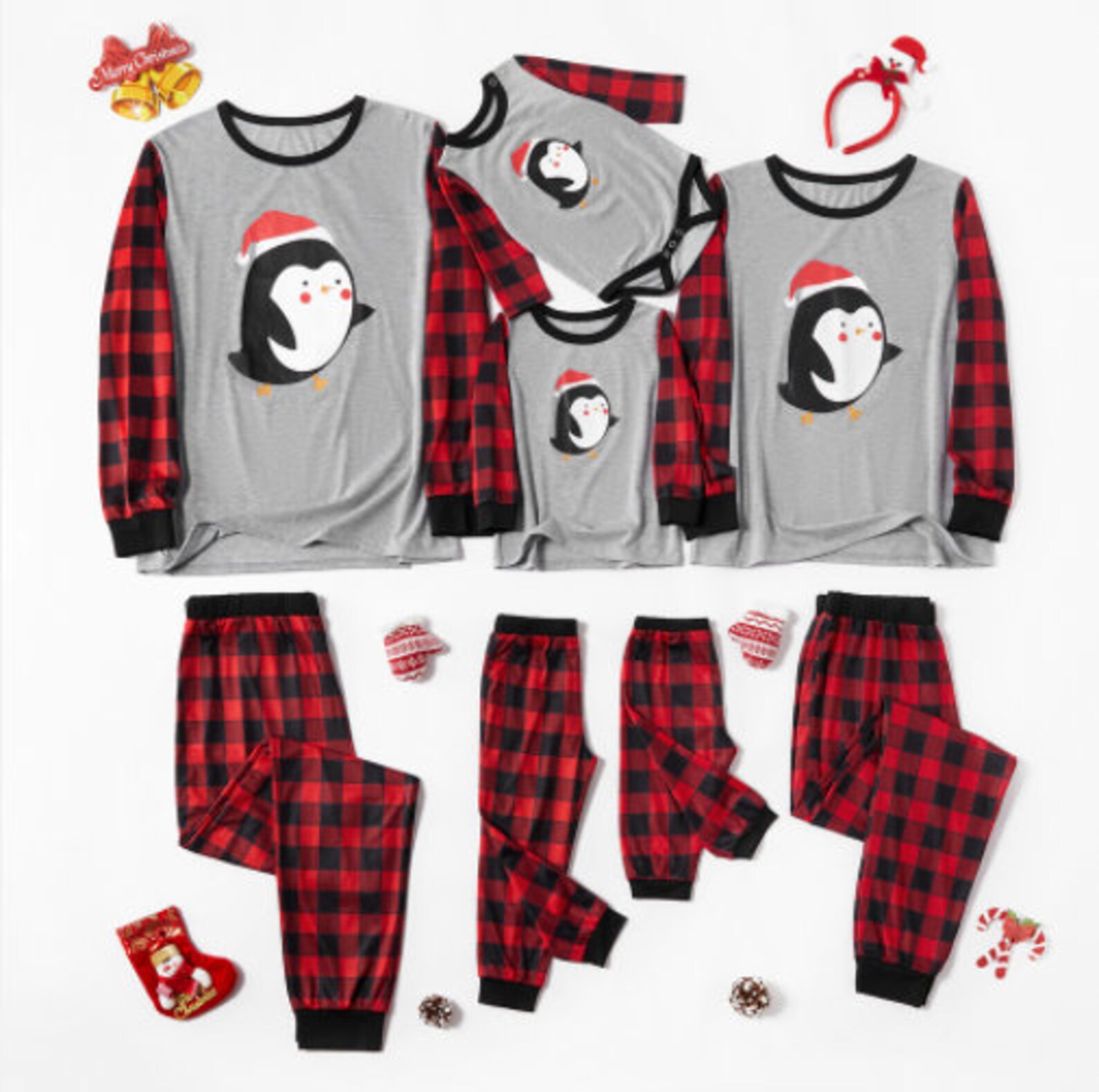Penguin Print Plaid Family Matching Pajamas Sets Flame Etsy