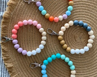 Pulsera con cuentas l Pulsera de enseñanza l Cuentas l Madera l Silicona l Llavero l Muñeca l Lindo l Colorido l Boho l Llavero Pulsera l