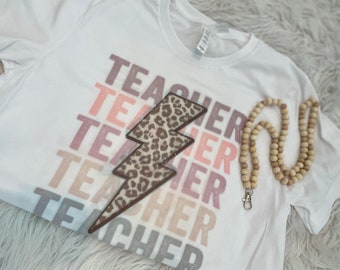 Teacher Lightening Bolt Tee l Rock Tee l Teacher Tee l Graphic Tee l Educator l Leopard l Tee l T-Shirt