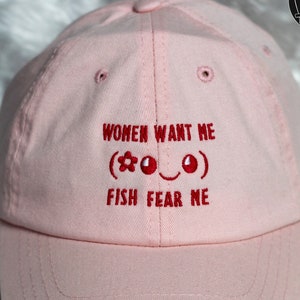 Women Want Me Fish Fear Me Hat Pink Kawaii Face Aesthetic Hat Pastel Hat Anime Fishing Random Gift