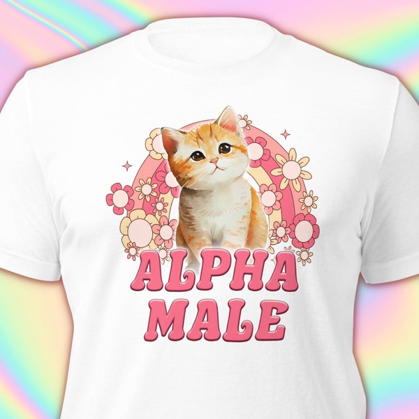 ALPHA MALE männliches Kätzchen Regenbogen Tshirt, sarkastisches Unisex Shirt, Patrick Bateman, ironisch, lustiges grafisches T-Shirt, LGBTQ Shirt