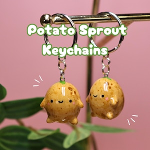 Cute Handmade Polymer Clay Potato Sprout Keychain