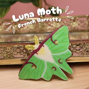 Handmade Luna Moth French Barrette Hair Clip | Cute Polymer Clay Art
