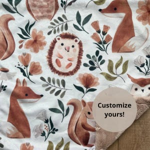 Boho Woodland Animals Baby Blanket; Woodland Baby Lovey; Animal Kids Blanket; Baby Shower Gift; Woodland Nursery; Embroidered Baby Blanket;